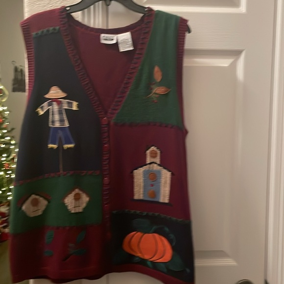 VTG Capacity Woman Fall Themed Pumpkin Scarecrow Novelty Vest  1X - Picture 1 of 5
